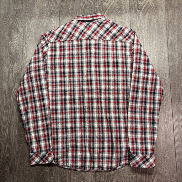 Billabong Flannel Shirt Plaid Large Red Western Surf Elbow Patches - Picture 7 of 10